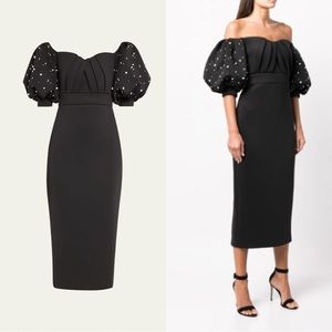 Badgley Mischka Off-The-Shoulder Faux Pearl Dress